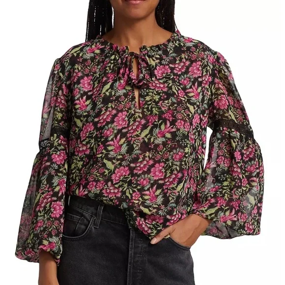 Misa Los Angeles Alicia Floral‎ Flare-Sleeve Blouse Small - Picture 2 of 12